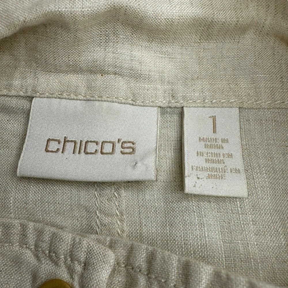 Chicos 100% Linen utility jacket 3/4 sleeve cream womens 1 US 8/medium unlined - Picture 4 of 11